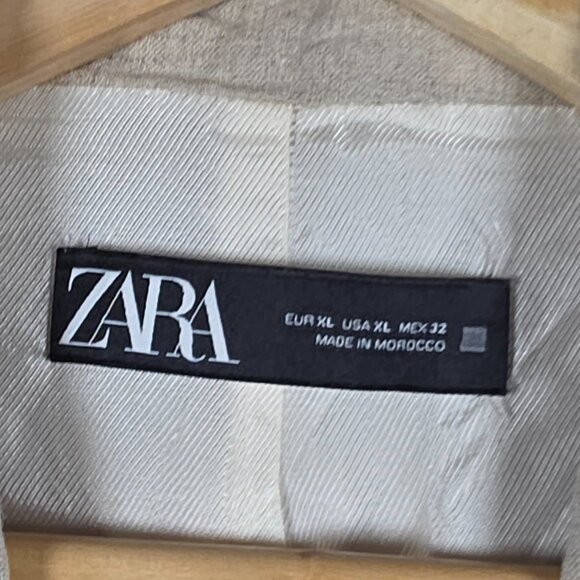 Zara Blazer Womens Size XL Beige Linen Blend Oversized Long Length Chic Office - Picture 10 of 12